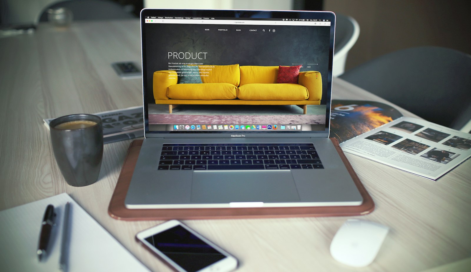 Laptop on a desk showing an online store product page