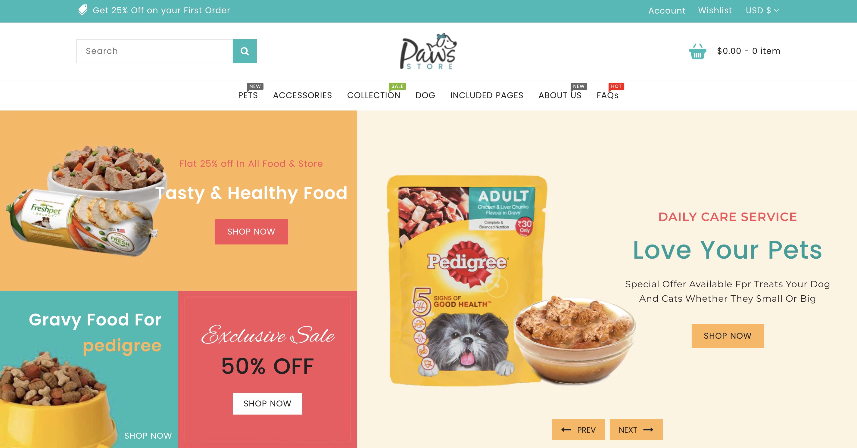 Paws store Shopify pet food theme